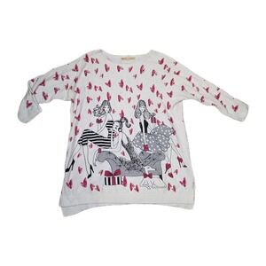 Womens Graphic Novelty AOP Sweater Paris Girls Hearts Rhinestone Size M V-Day